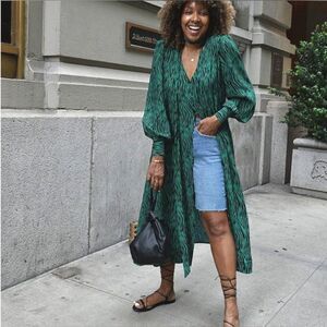 NWT Karen Britchick x The Drop Green & Black Zebra Midi Dress Size Medium